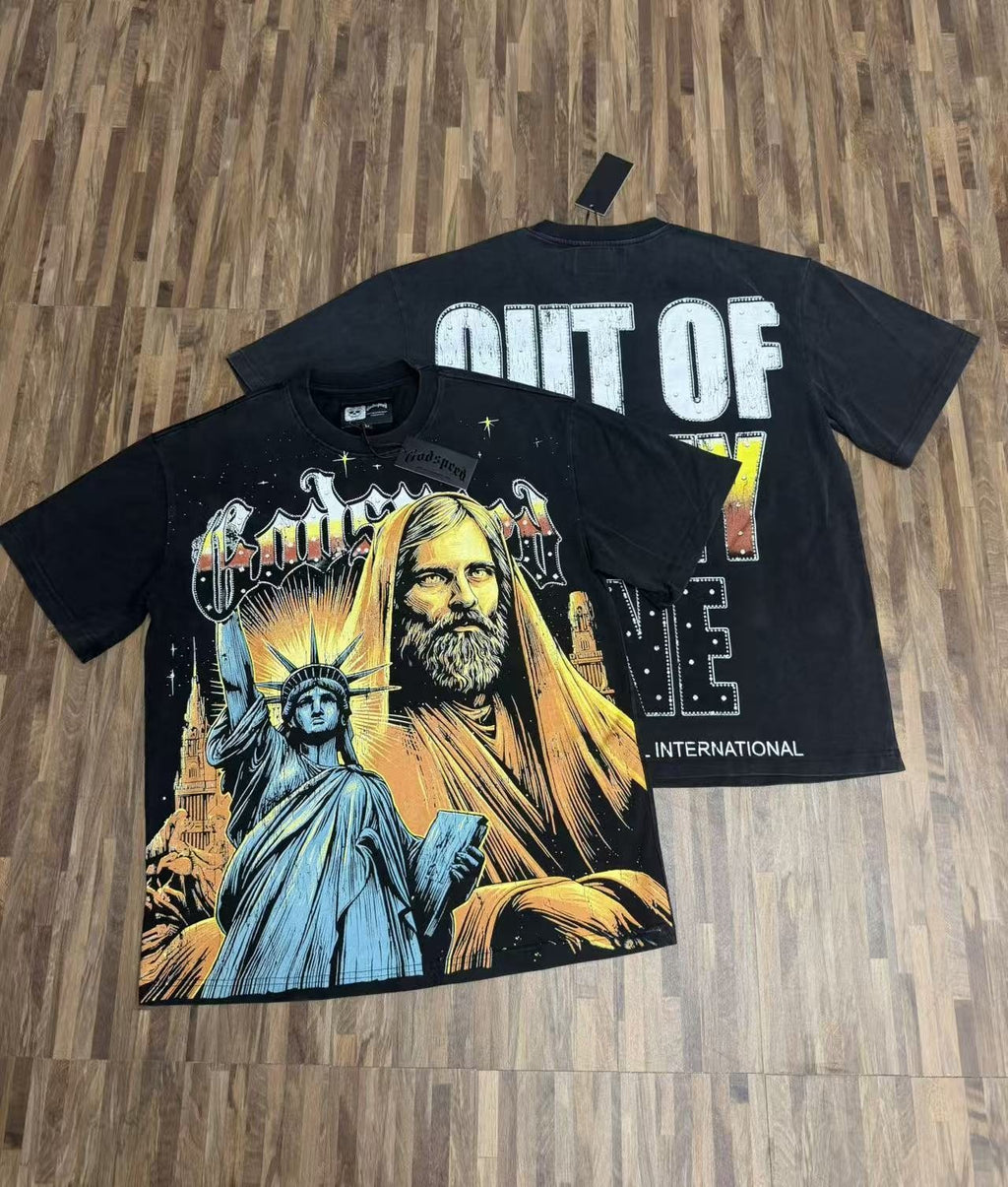 Godspeed Washed Black Statue Graphic T-Shirt — context