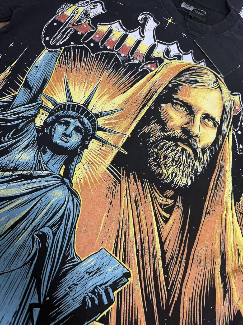 Godspeed Washed Black Statue Graphic T-Shirt — detail