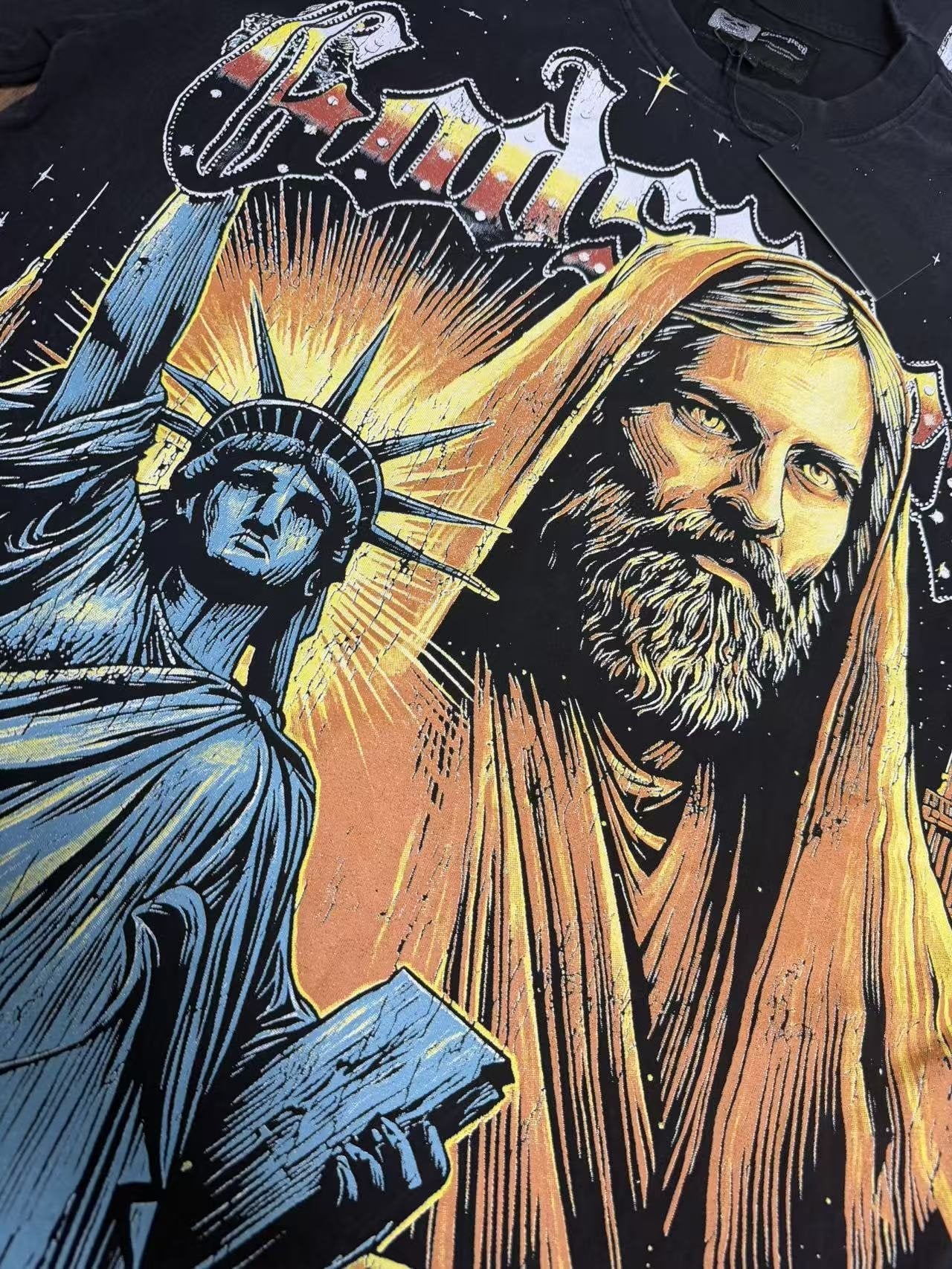 Godspeed Washed Black Statue Graphic T-Shirt — detail