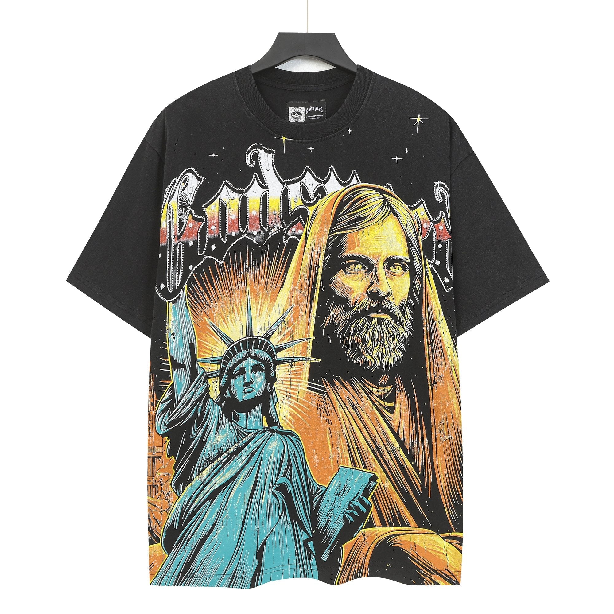 Godspeed Washed Black Statue Graphic T-Shirt — hero