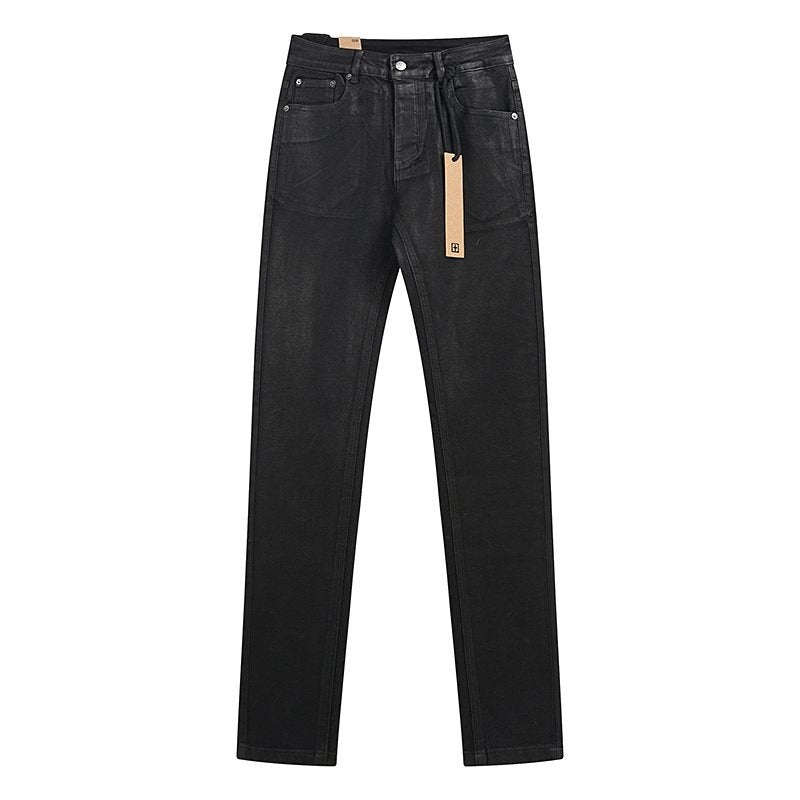 Ksubi Black Coated Slim Tapered Jeans — front