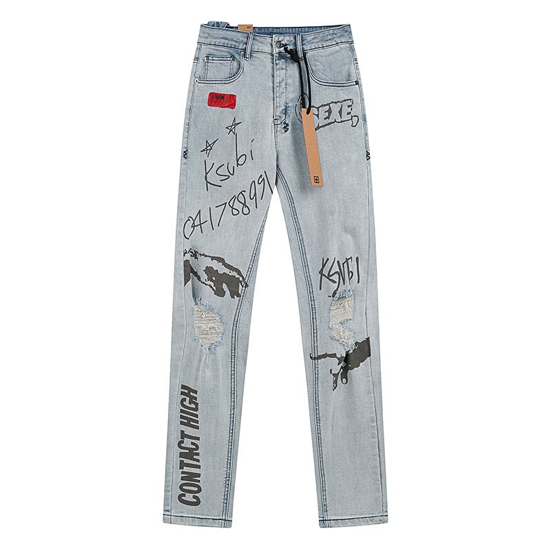 Ksubi Light Blue Graffiti Slim Tapered Jeans — hero