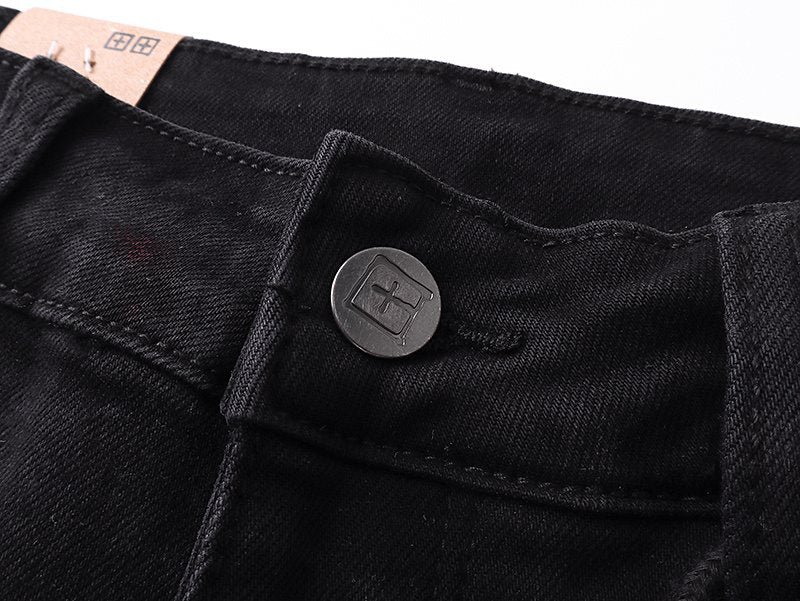 Ksubi Black Slim Tapered Jeans with Red Accents — detail