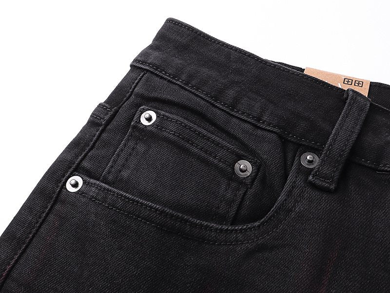 Ksubi Black Slim Tapered Jeans with Red Accents — detail