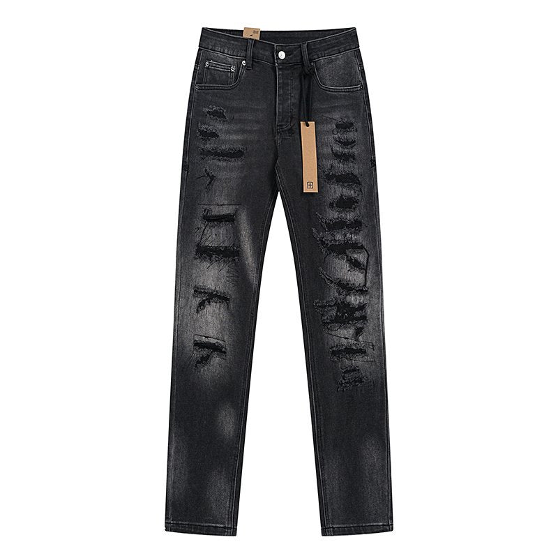 Ksubi Black Washed Distressed Slim Tapered Jeans — front