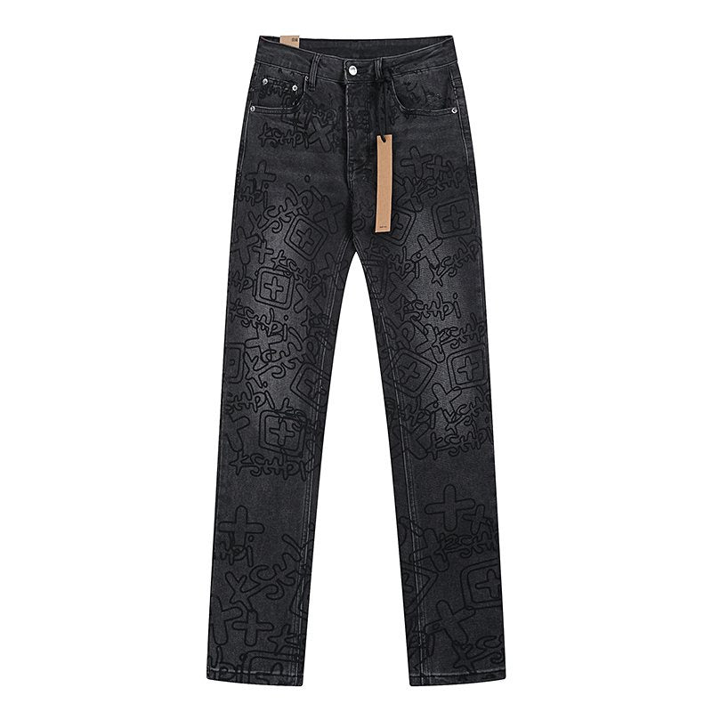 Ksubi Black Tonal Graphic Slim Tapered Jeans — hero