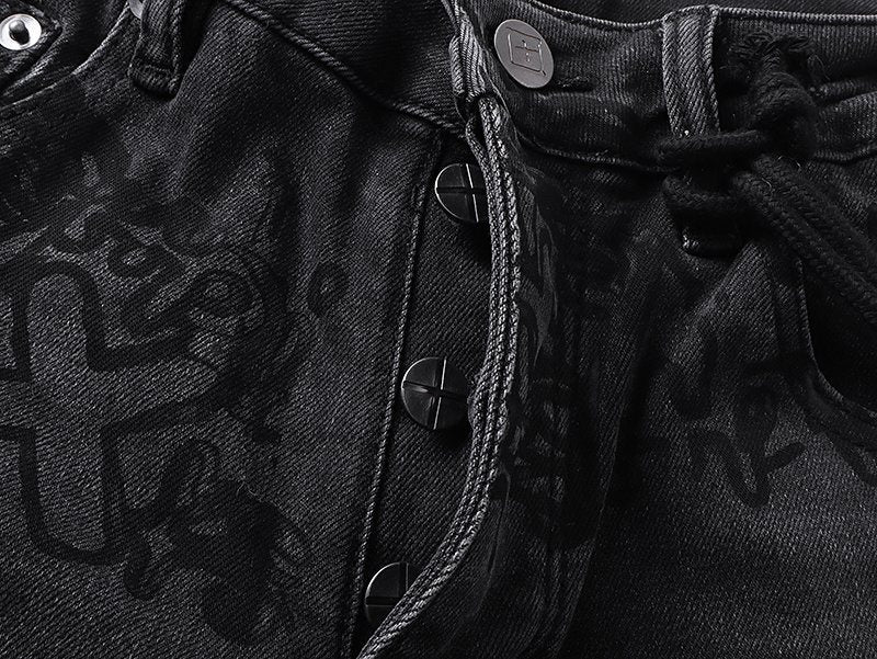 Ksubi Black Tonal Graphic Slim Tapered Jeans — detail