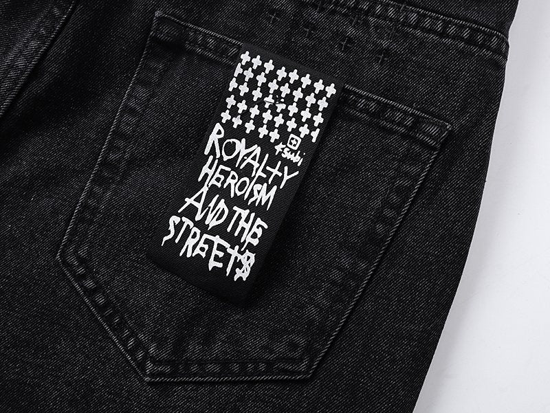 Ksubi Black Distressed Cross Embroidered Straight-Leg Jeans — detail