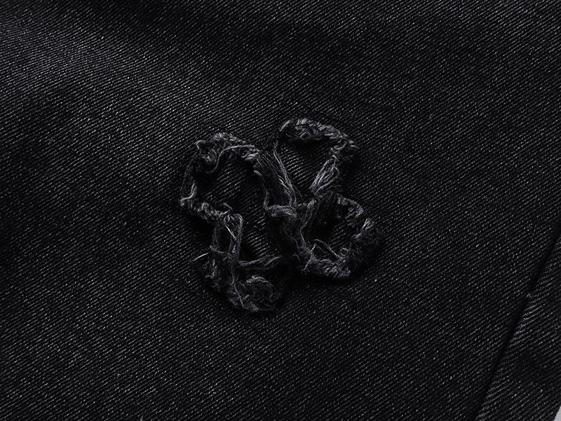 Ksubi Black Distressed Cross Embroidered Straight-Leg Jeans — detail
