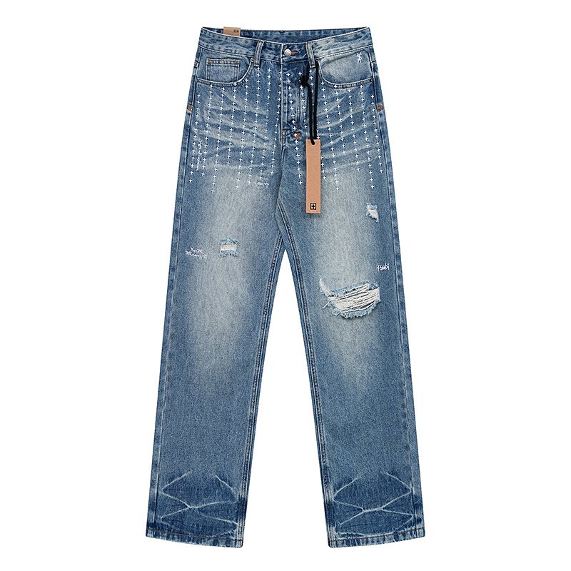 Ksubi Distressed Cross Embroidery Straight-Leg Jeans — hero