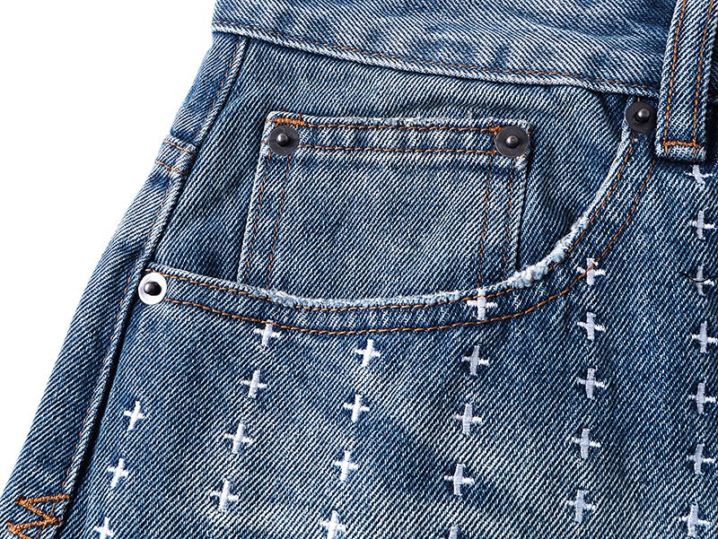 Ksubi Distressed Cross Embroidery Straight-Leg Jeans — detail