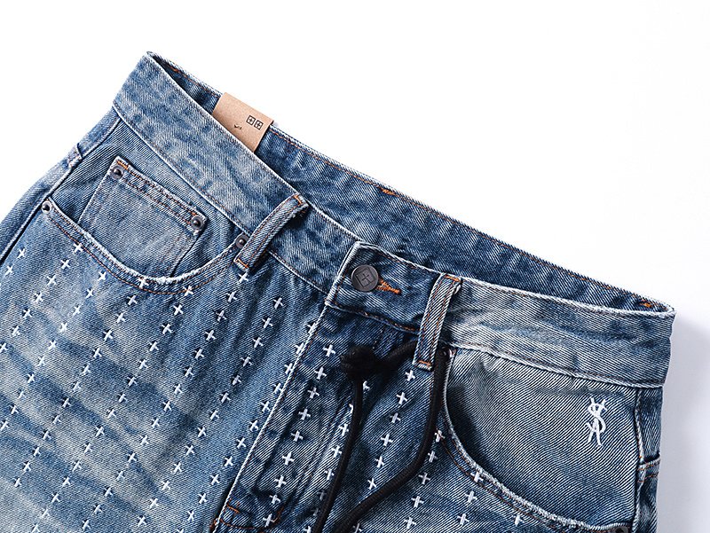 Ksubi Distressed Cross Embroidery Straight-Leg Jeans — detail