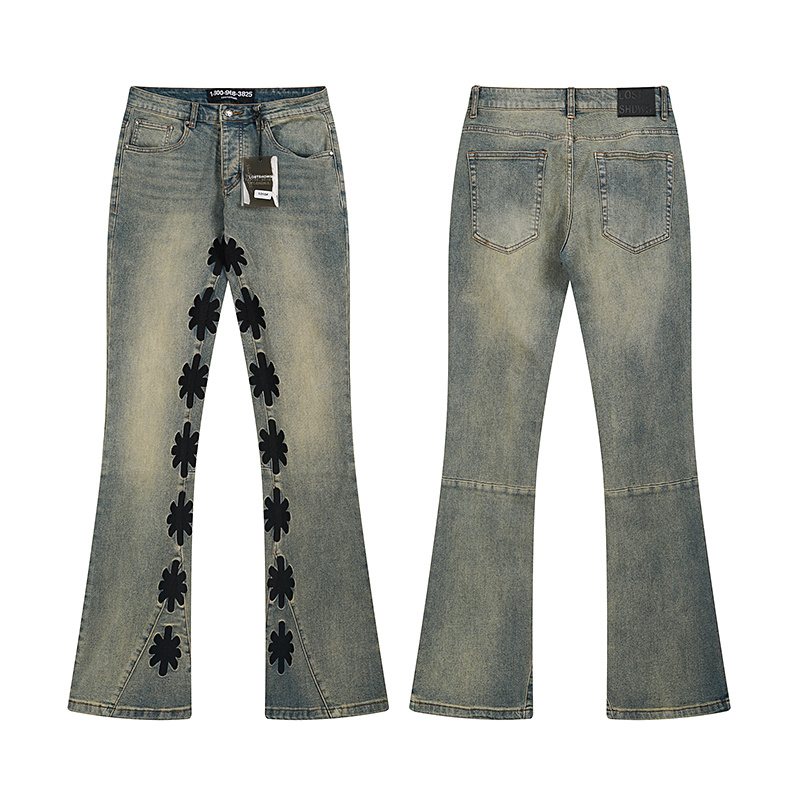 LOSTSHDWS Floral Applique Light Blue Flare Jeans — hero