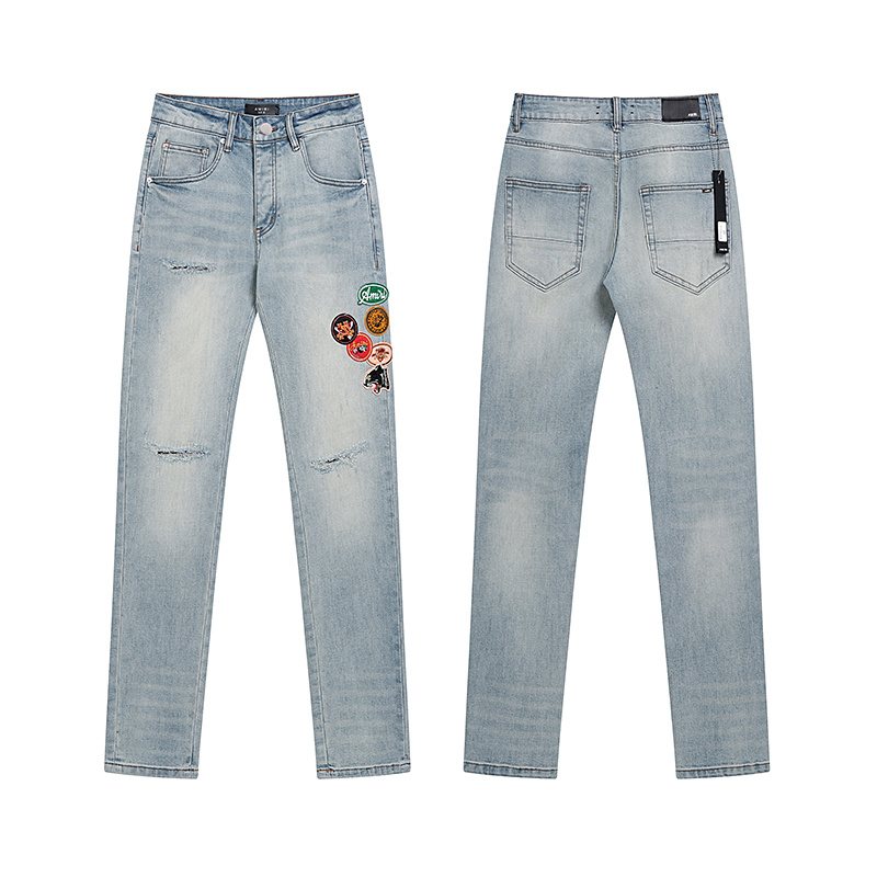 AMIRI Light Blue Patch Detail Slim Tapered Jeans — hero
