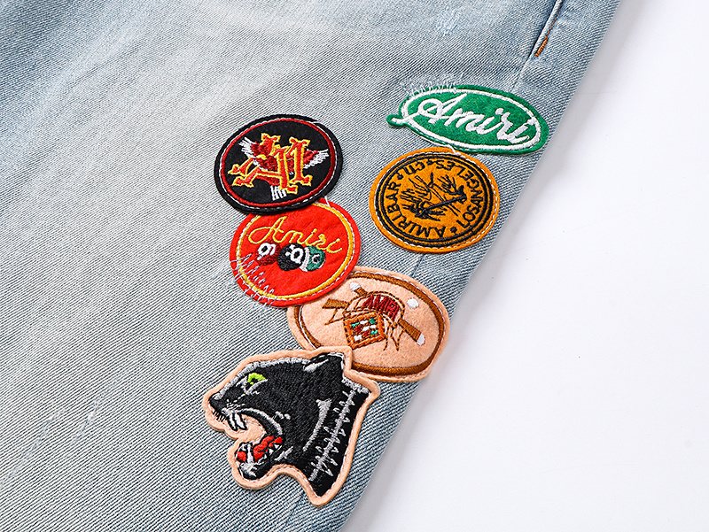 AMIRI Light Blue Patch Detail Slim Tapered Jeans — detail