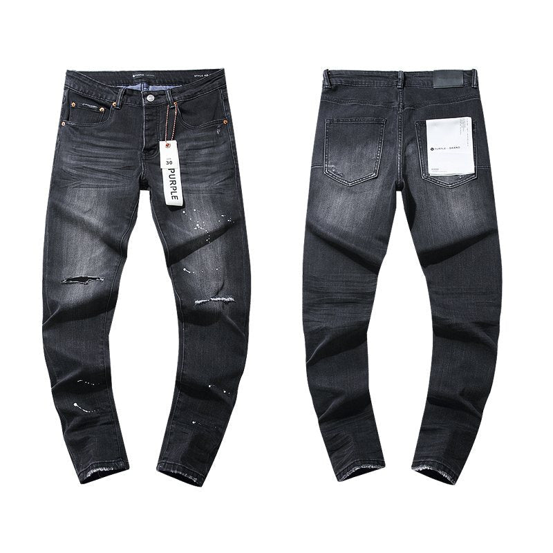 Purple Brand Black Distressed Paint-Splatter Jeans — hero