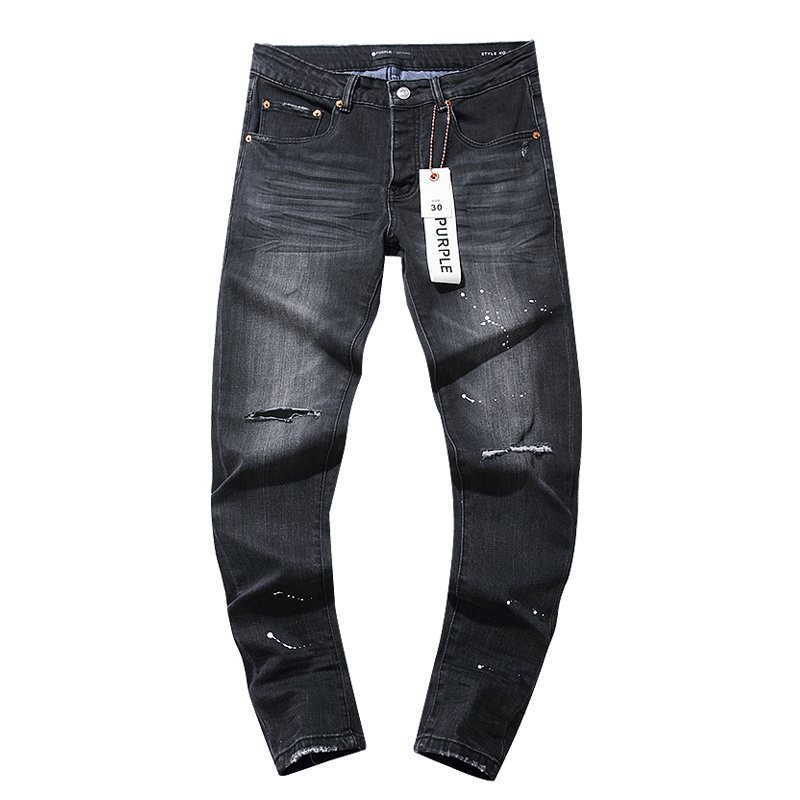 Purple Brand Black Distressed Paint-Splatter Jeans — front
