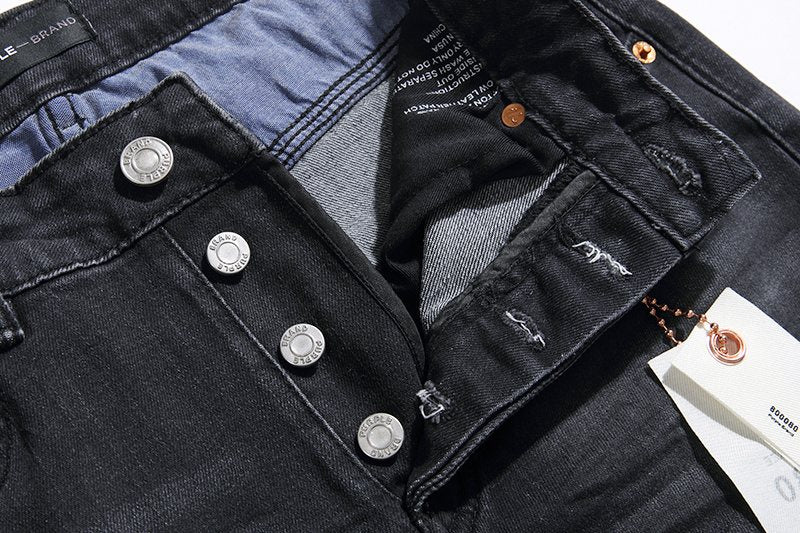 Purple Brand Black Distressed Paint-Splatter Jeans — detail