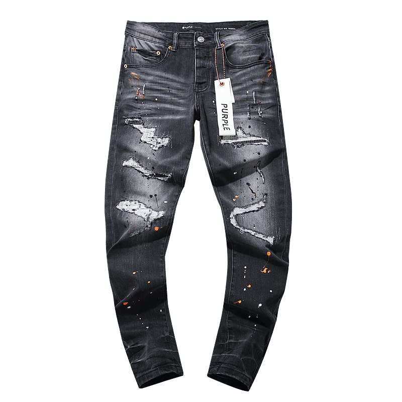 Purple Brand Black Distressed Paint Splatter Jeans — hero