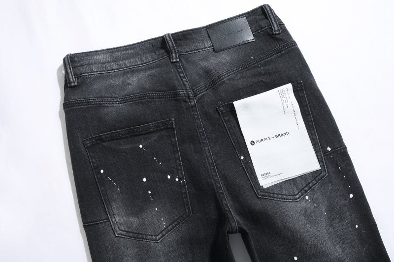 Purple Brand Black Paint Splatter Distressed Jeans — detail
