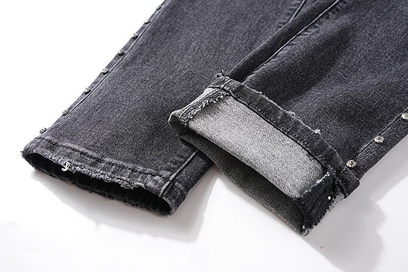 Purple Brand Black Distressed Studded Jeans — detail