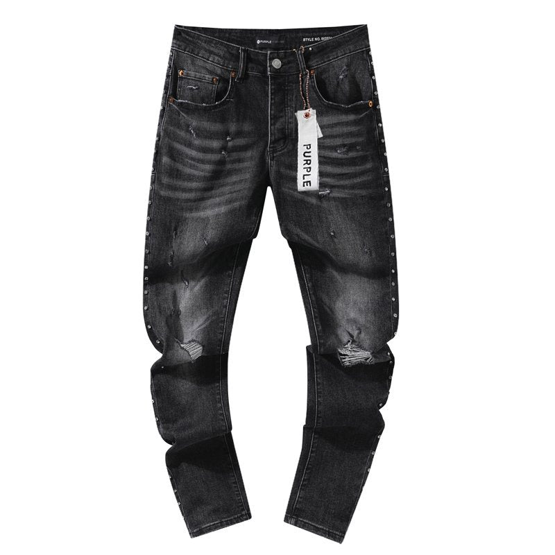 Purple Brand Black Distressed Studded Jeans — hero