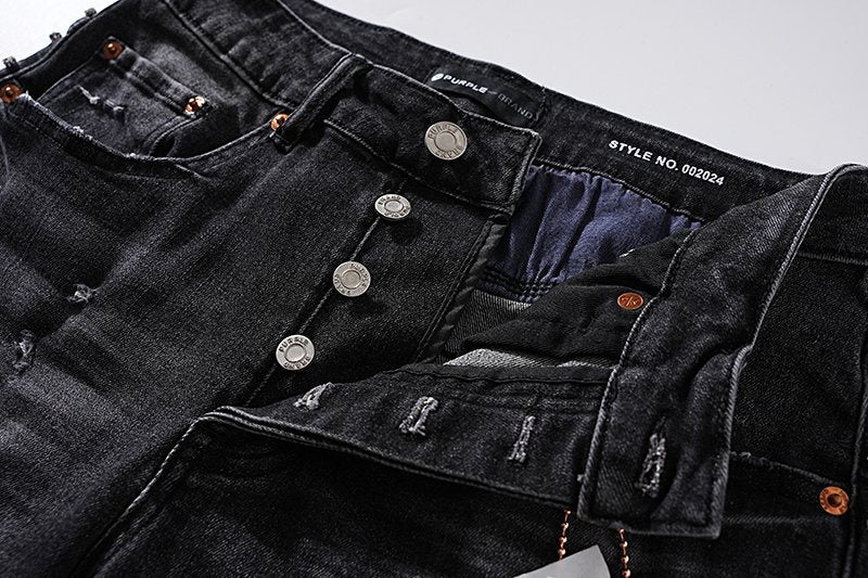Purple Brand Black Distressed Studded Jeans — detail