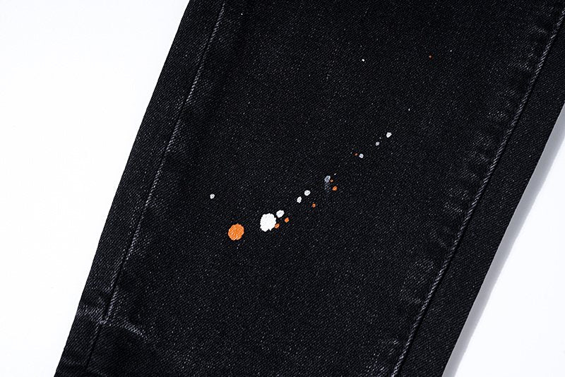 Purple Brand Paint Splatter Distressed Black Jeans — detail