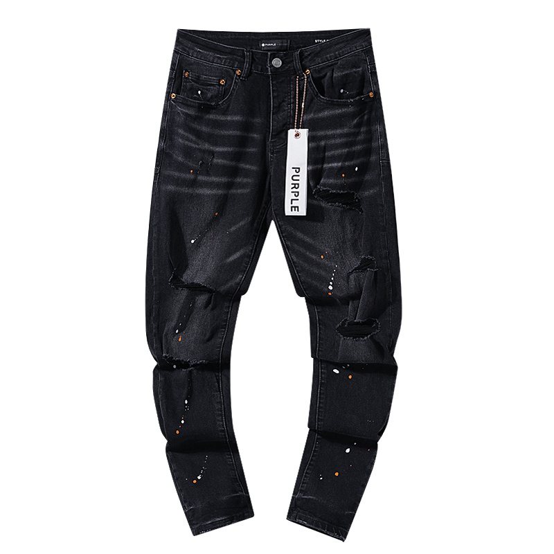 Purple Brand Paint Splatter Distressed Black Jeans — hero