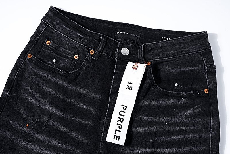 Purple Brand Paint Splatter Distressed Black Jeans — detail