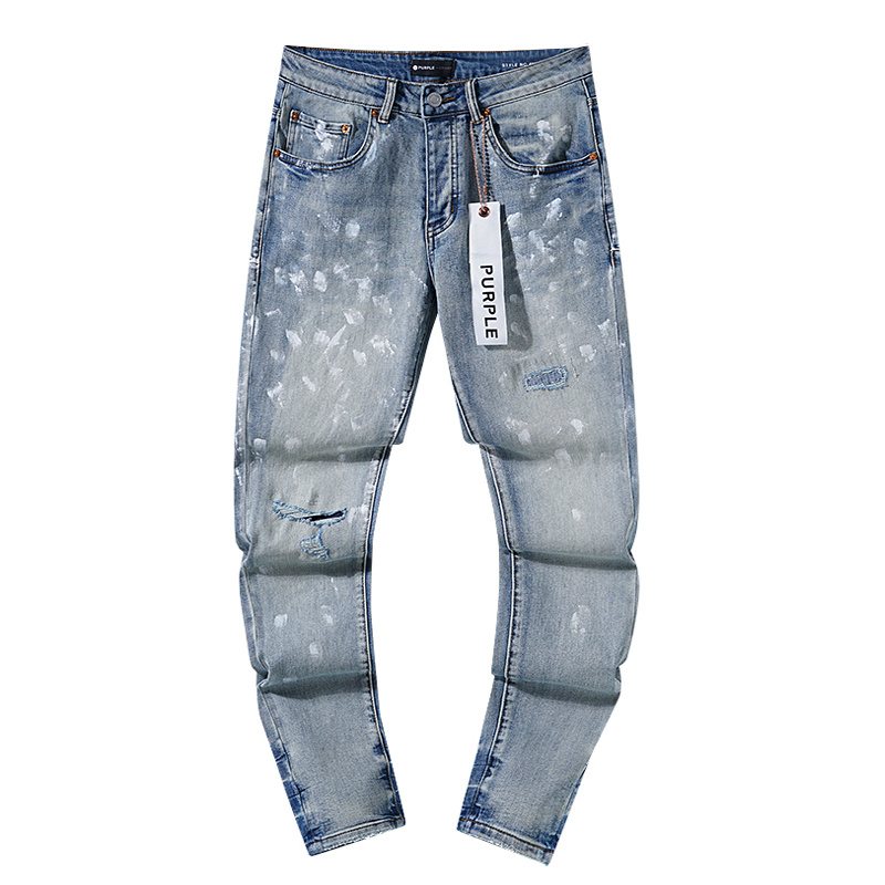 Purple Brand Light Blue Paint-Splatter Distressed Jeans — hero