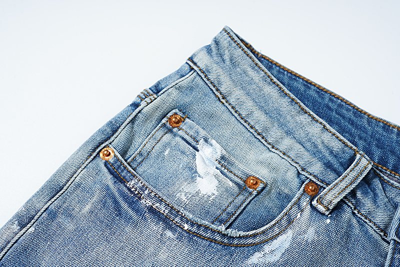 Purple Brand Light Blue Paint-Splatter Distressed Jeans — detail
