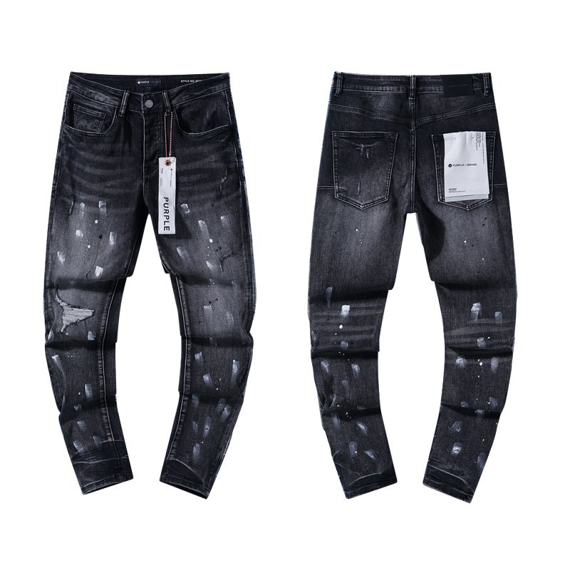 Purple Brand Black Distressed Paint-Splatter Jeans — hero