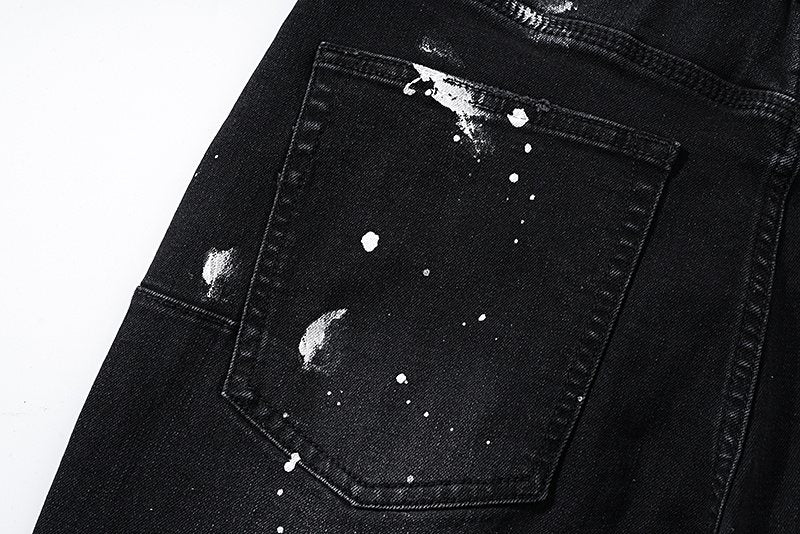 Purple Brand Paint Splatter Distressed Black Jeans — detail
