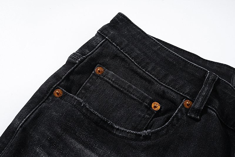 Purple Brand Paint Splatter Distressed Black Jeans — detail