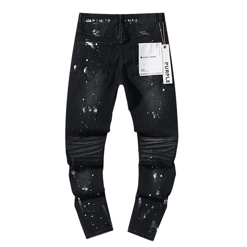 Purple Brand Paint Splatter Distressed Black Jeans — back