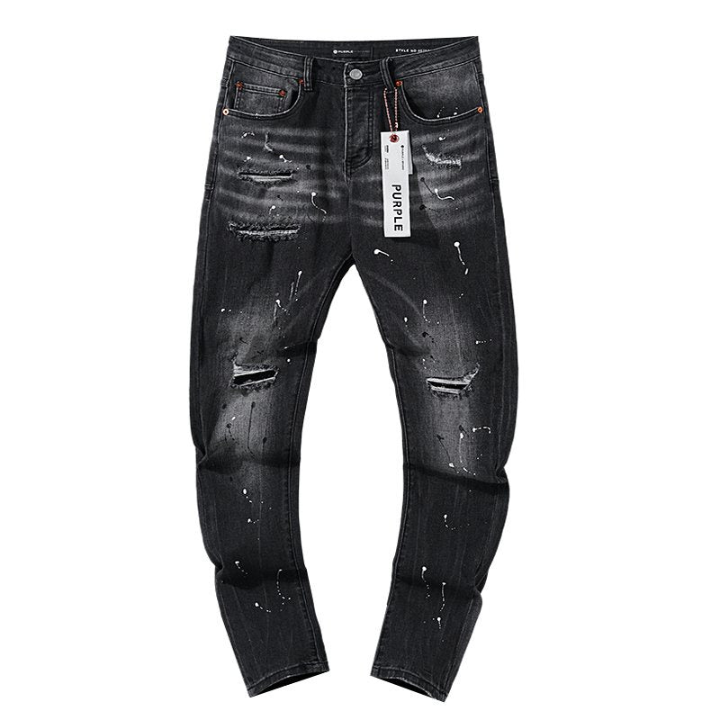 Purple Brand Paint-Splatter Distressed Black Jeans — hero