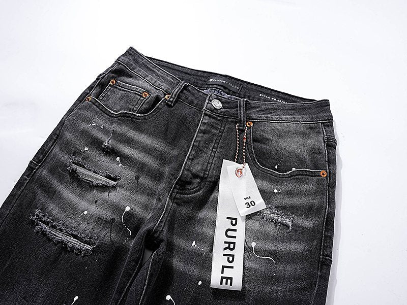 Purple Brand Paint-Splatter Distressed Black Jeans — detail