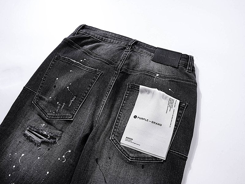 Purple Brand Paint-Splatter Distressed Black Jeans — detail