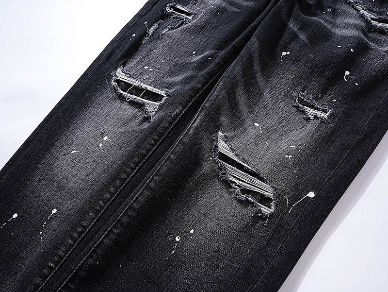 Purple Brand Black Paint-Splatter Distressed Jeans — detail