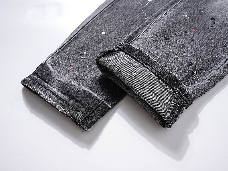 Purple Brand Gray Paint-Splatter Distressed Jeans — detail
