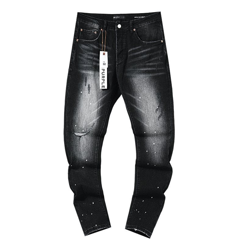 Purple Brand Black Distressed Paint-Splatter Jeans — hero