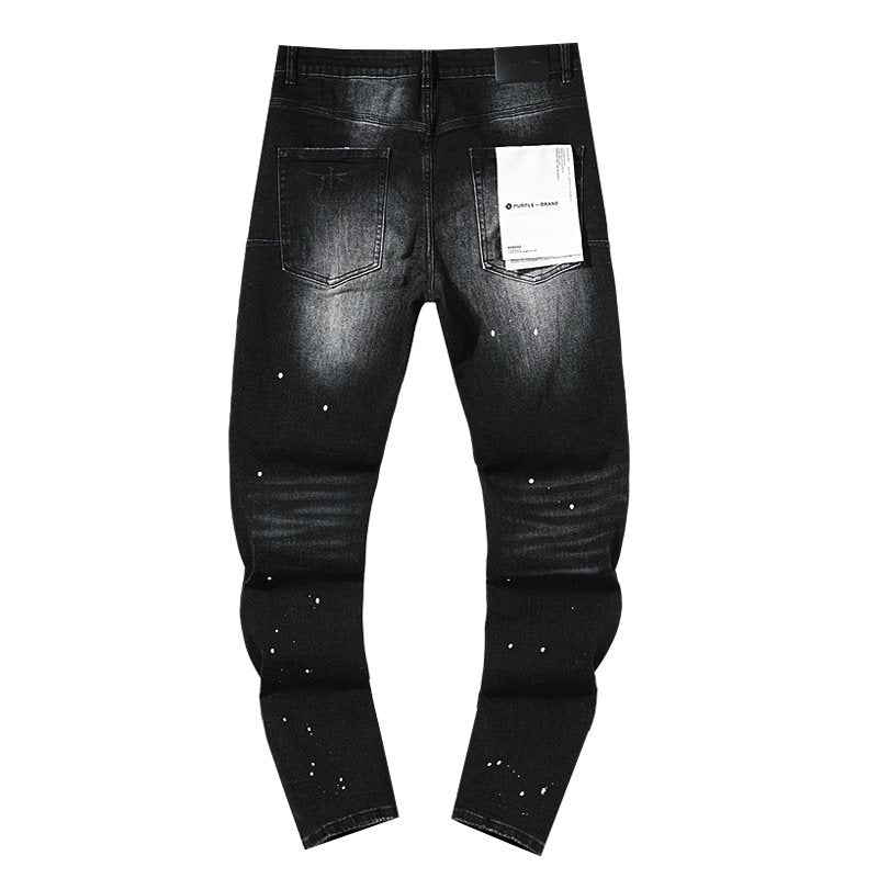 Purple Brand Black Distressed Paint-Splatter Jeans — back