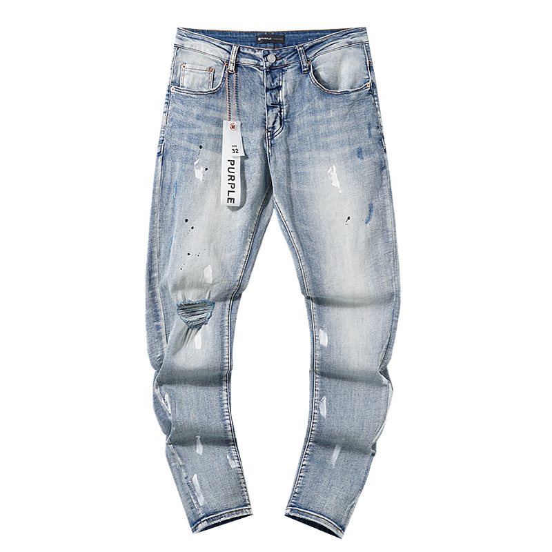Purple Brand Light Blue Distressed Paint Splatter Jeans — hero