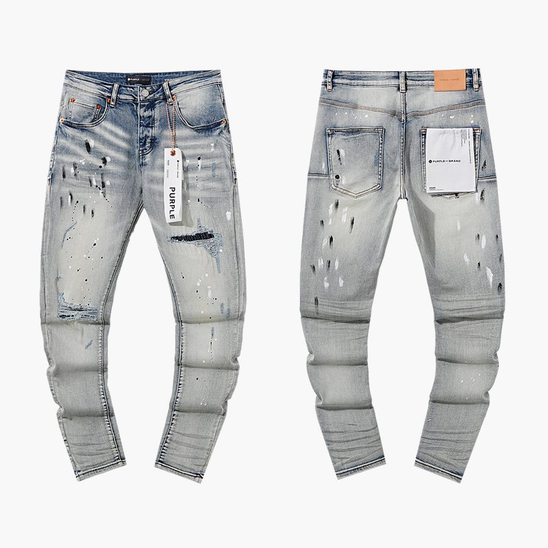 Purple Brand Light Blue Distressed Ribbed Knee Jeans — hero