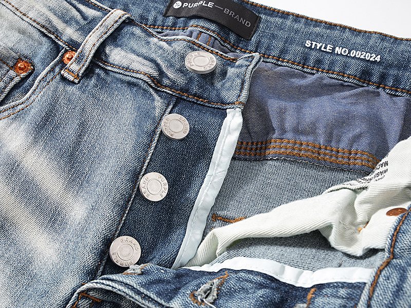 Purple Brand Light Blue Distressed Ribbed Knee Jeans — detail