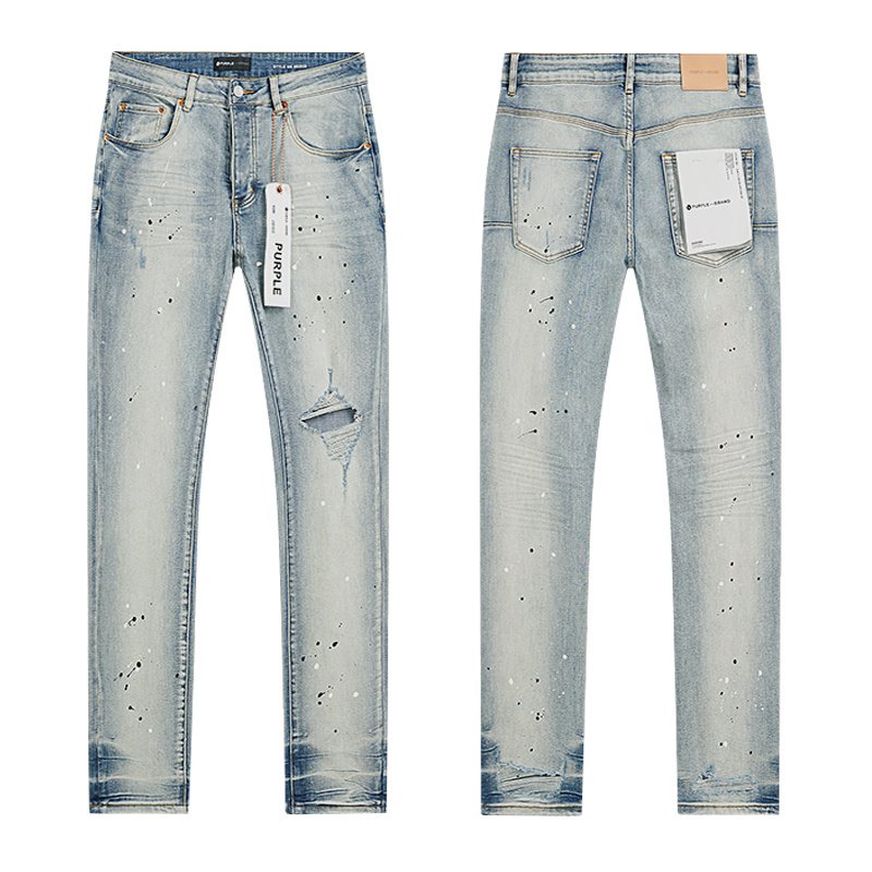 Purple Brand Light Blue Distressed Paint Splatter Jeans — hero