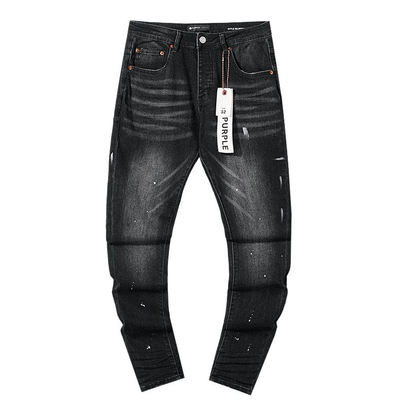 Purple Brand Black Washed Distressed Jeans — front