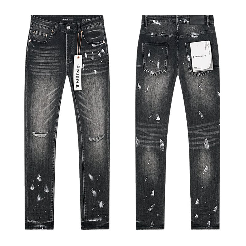 Purple Brand Black Distressed Paint Splatter Jeans — hero