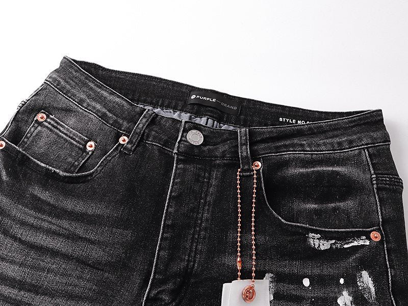 Purple Brand Black Distressed Paint Splatter Jeans — detail